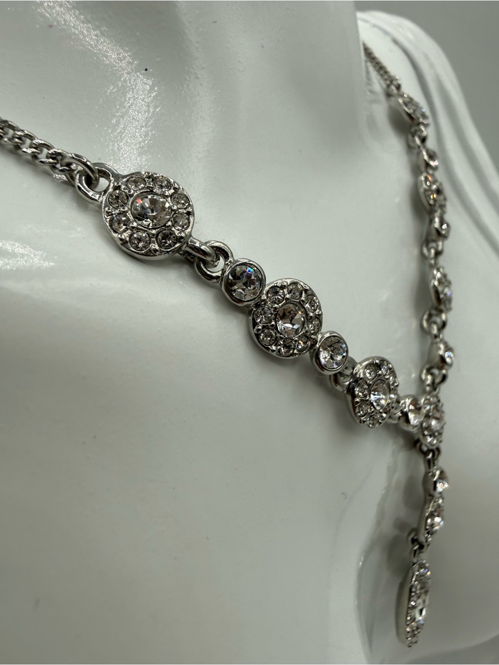 Givenchy Crystal Teardrop Y Necklace Silver Tone Rhinestone Statement Necklace - Picture 4 of 13